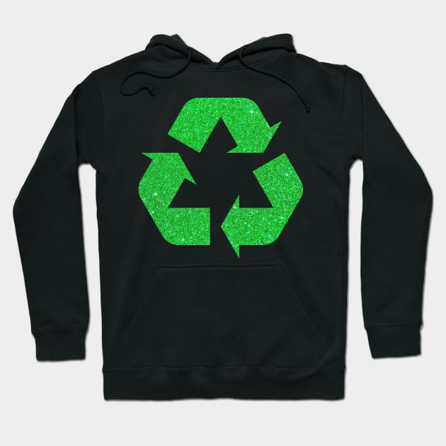 Bright Green Faux Glitter Recycle Symbol Hoodie by Felicity-K